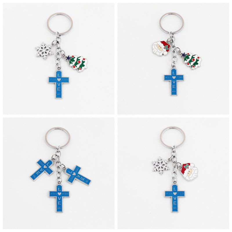 Wholesale Christmas Rainbow Cross Zinc Alloy Keychain